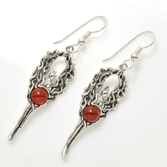 Wellstone Jewelry - Fire Dancer Earrings .925 Sterling Silver w/ genuine Carnelian Made in USA